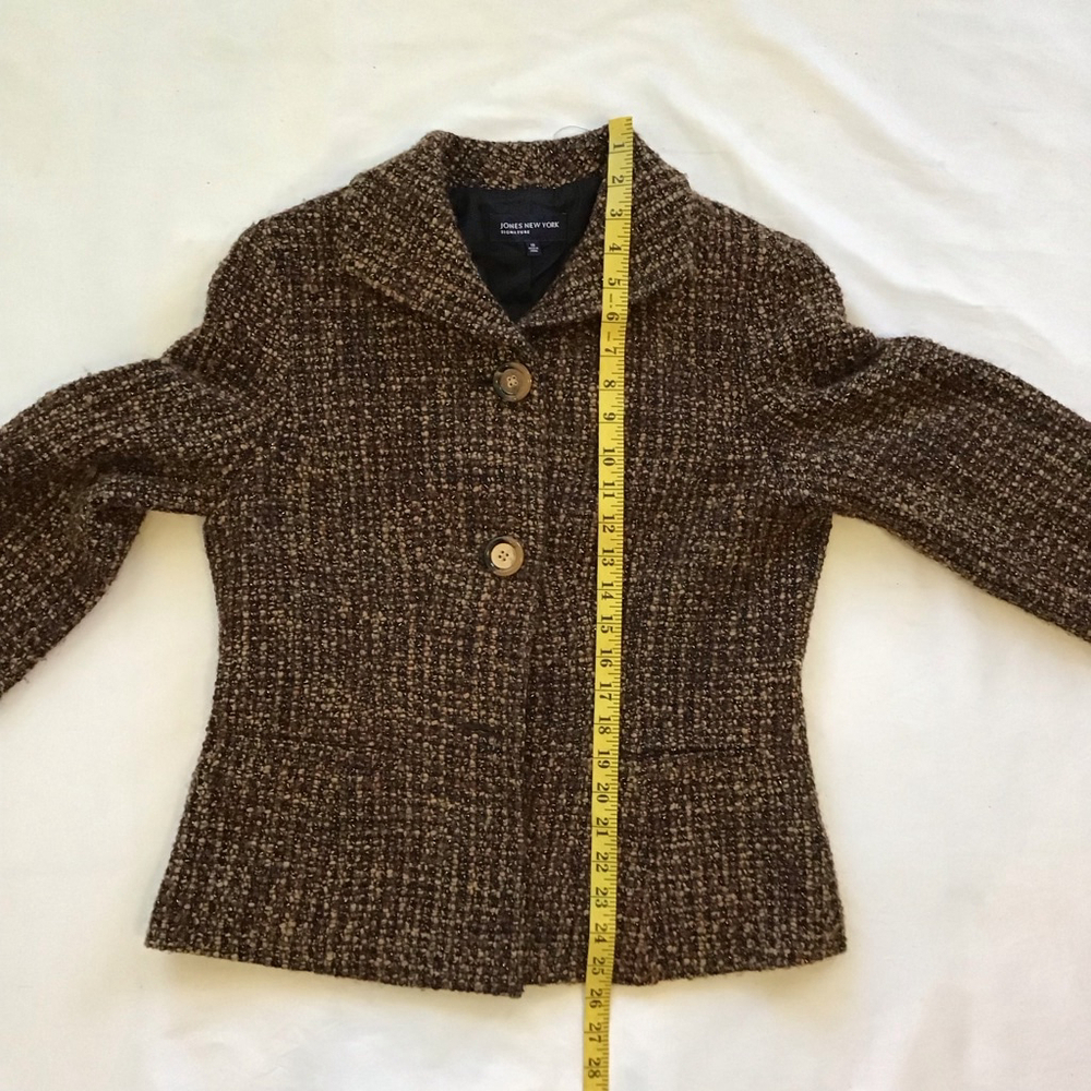 Jones New York Women Vintage Brown & Black Tweed Business Blazer Jacket Size 10 - Picture 9 of 11